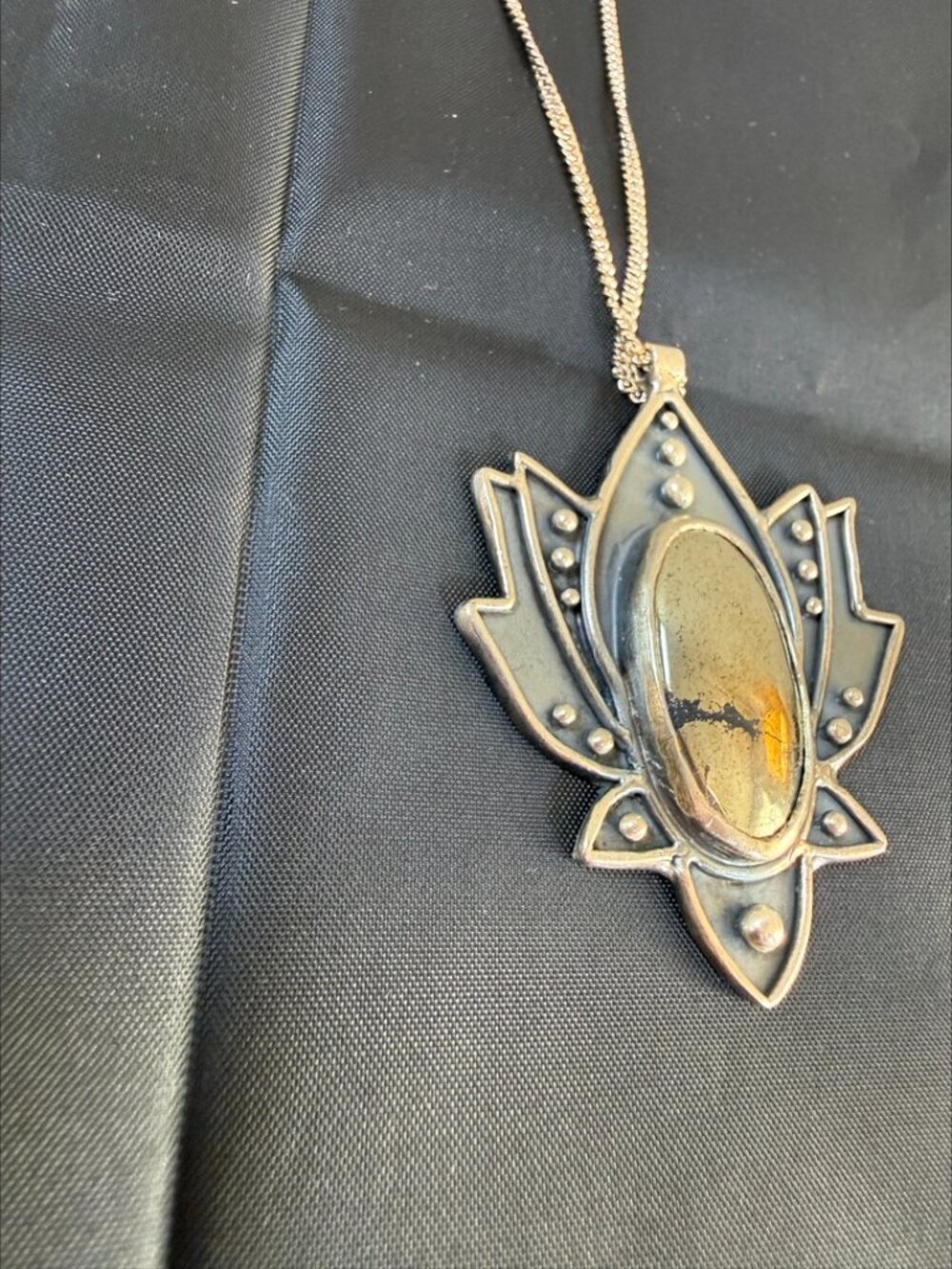Acid Queen OOAK Lakshmi's Lotus Necklace Pyrite Sterling Silver & 22" Chain - Picture 5 of 10
